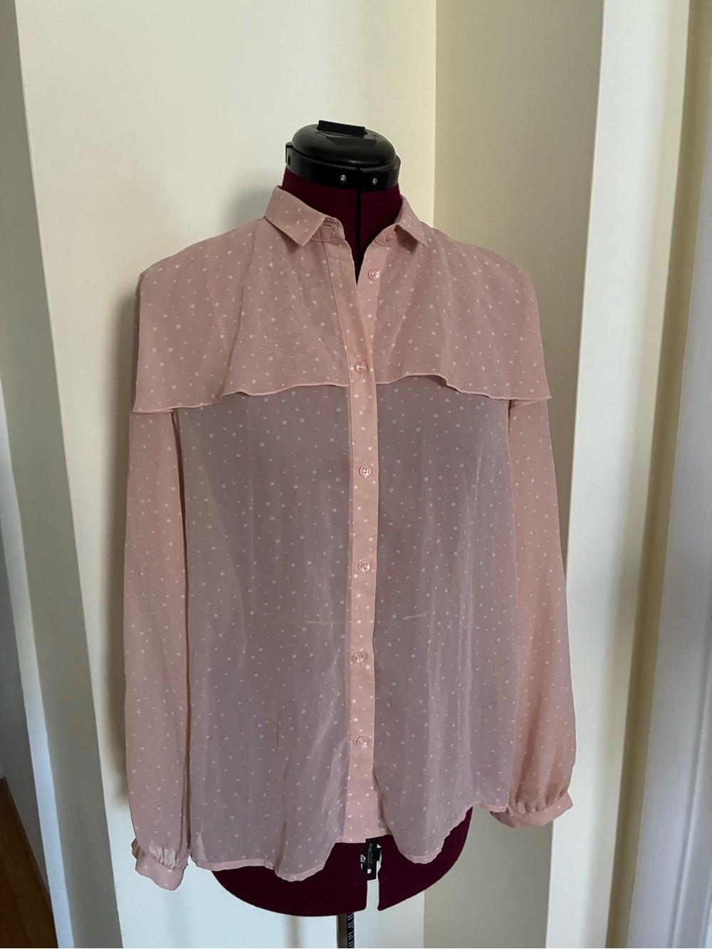 Jason Wu for Target Pale Pink Sheer Polka Dot Ruffle-Shoulder Blouse M